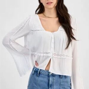 Self Esteem Elegant Snow White Peasant Lace Blouse
